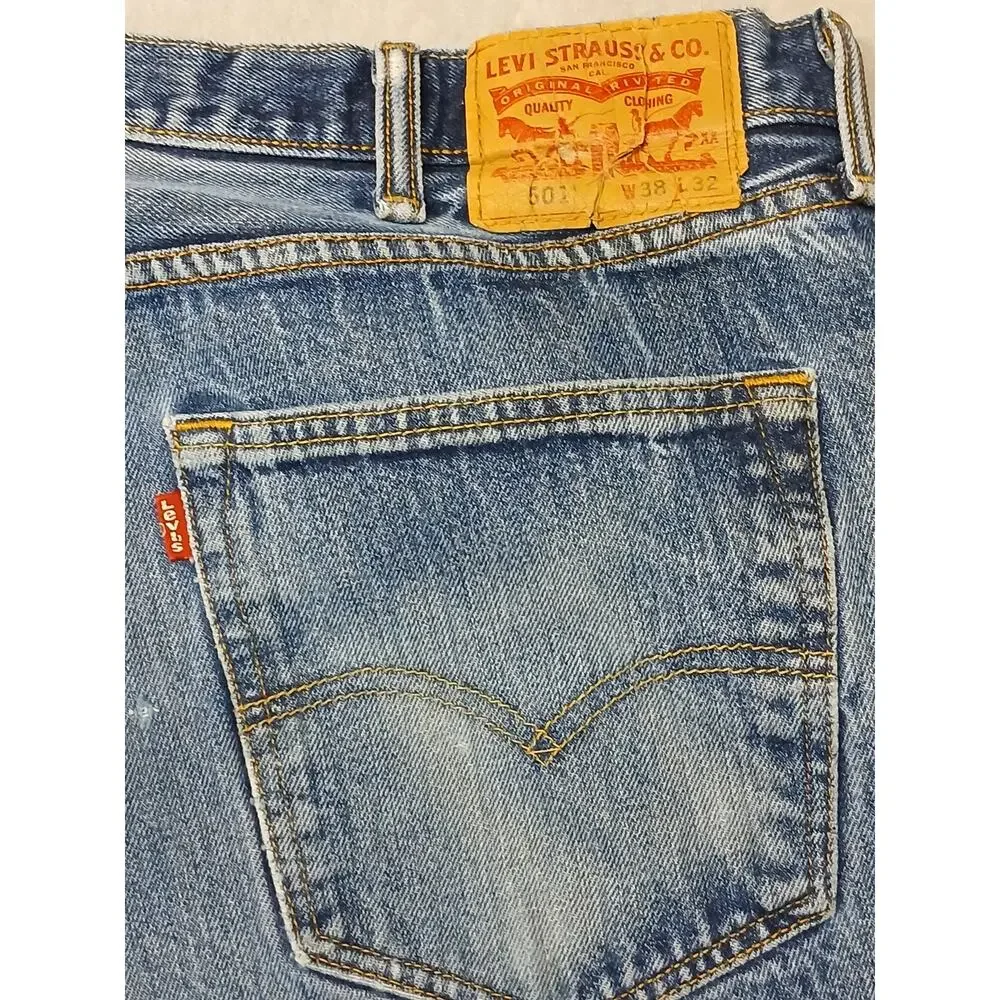 Levi's 501 (38x32) Original Fit Straight Blue Denim Jeans